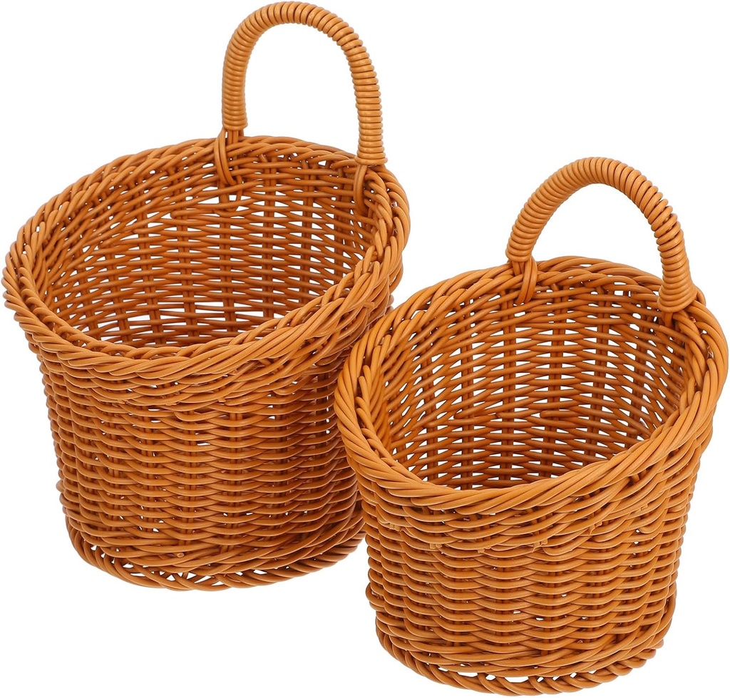 Cabilock 2Pcs Hanging Basket for Onions Garlic and Ginger Wall Mounted Kitchen Storage Organizer Space Saving Pantry Hanging Basket Woven Vegetable Storage 6.88X6.1X5.11 Inches