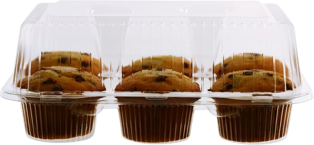 [200 Pack] Clear Plastic 6 Compartment Muffin Containers - Disposable Clear Cupcake Boxes - 6 Cavity Holders with Hinged Design - Half Dozen Cupcake Carrier Durable Holder - Disposable Deep Plastic Cupcake Containers - Bakery, Takeout, Wedding, Party