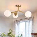 Lingkai Brass Gold Semi Flush Mount Ceiling Light Fixture, Mid Century Modern Light Fixtures Ceiling, 3-Light 23.6" Brass Gold Sputnik Ceiling Light for Living Room, Bedroom, Bathroom, Over The Sink
