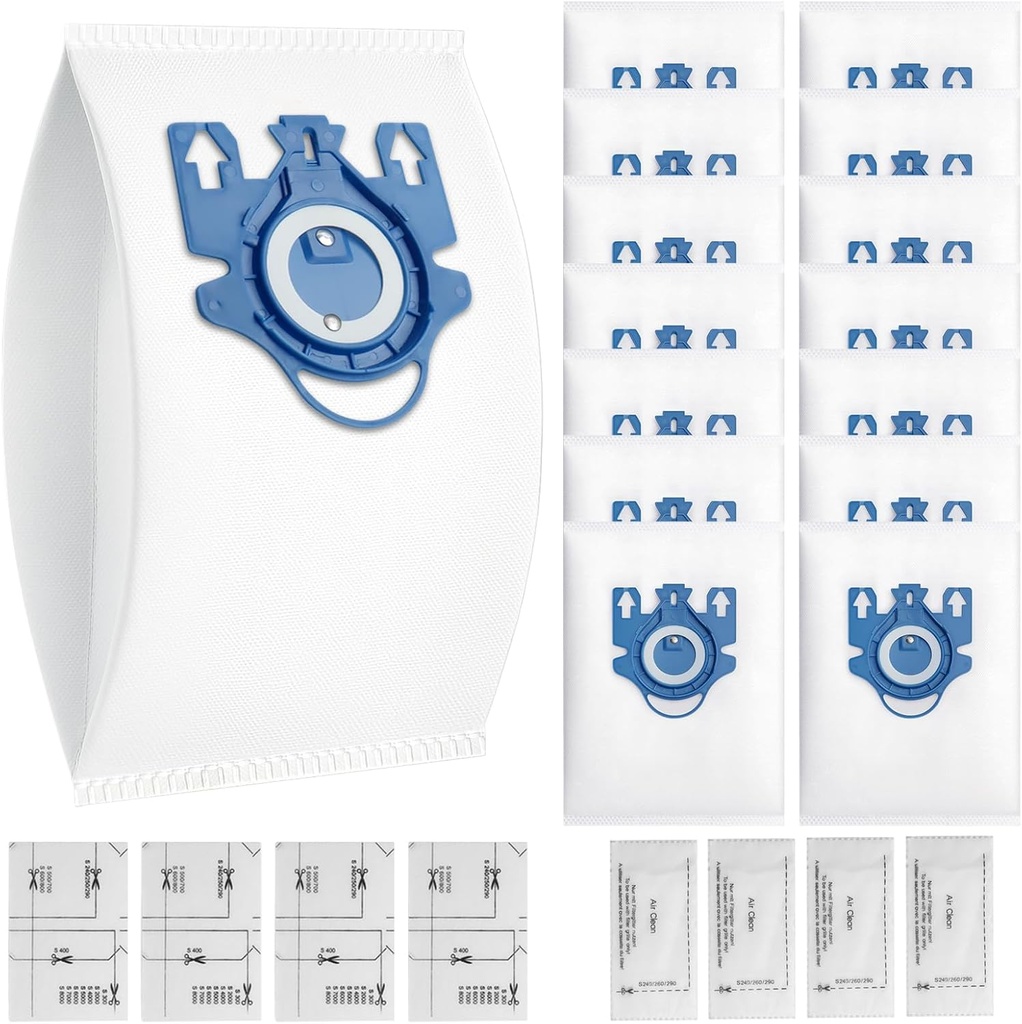 14 Pack 3D Airclean GN Vacuum Bags Compatible with Miele Classic C1, Complete C1, C2, C3, S400i S600 S2 S5 S8 Series, with 4 MP Filters, 4 AC Filters