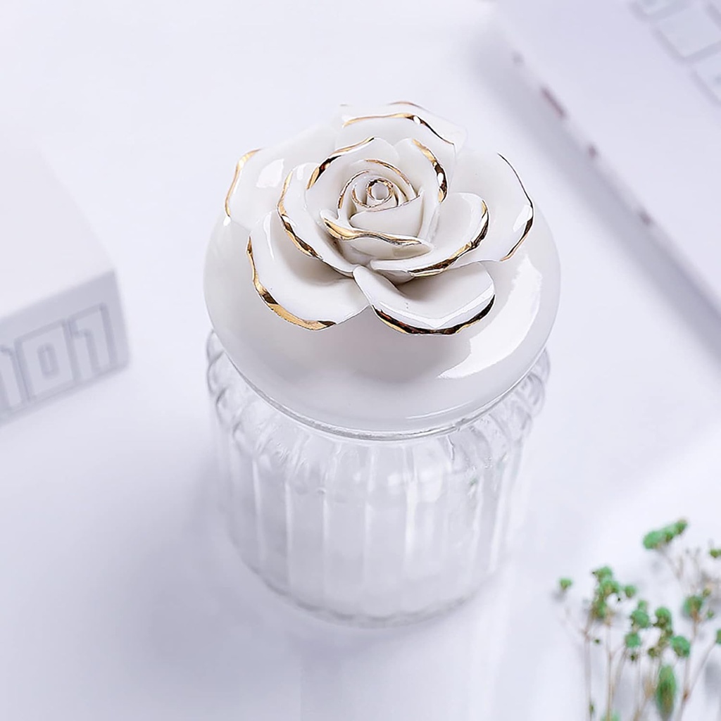 Walbest Decorative 8 Oz Glass Jars with Ceramic Lids, Glass Storage Jars for Candy & Cookie & Spice, Small Glass Jars with Airtight Lid Decorative Jars White-Style 1