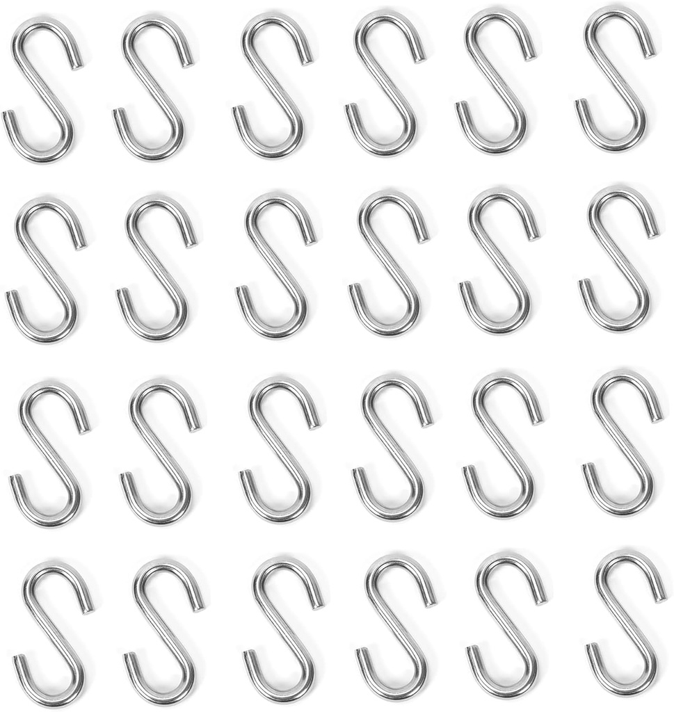 24 pcs. 304 Stainless Steel 1.5 in. S Hooks Chain Hardware for Hanging Products or Items, 88 lb. Capacity