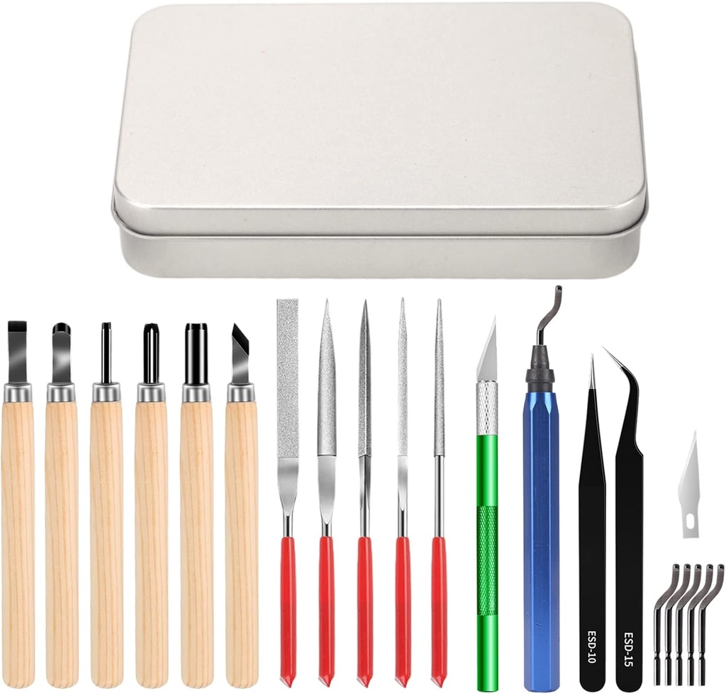 25pcs Precisio with Deburring Tool, Craft Knife,hand File,Carving Knife Suitable for sanding, carving, modeling, cutting, scraping,3D Printing Deburring kit
