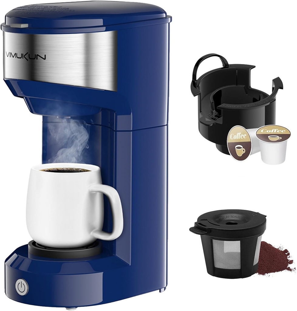 Single Serve Coffee Maker Brewer for K-Cup Cup Capsule and Ground Coffee, Makers with 6 to 14oz Reservoir, Small Size (Blue)