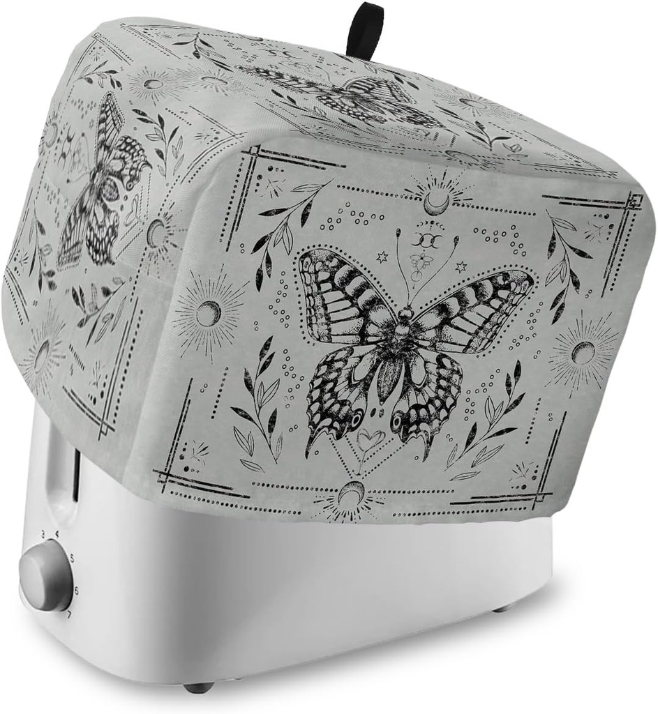 2 Slice Toaster Cover, Bread Machine Cover Butterfly Abstract Lines Hand Drawn Kitchen Appliance Dust Cover with Top Handle Fingerprint Protection Lightweight Kitchen Toaster Cover