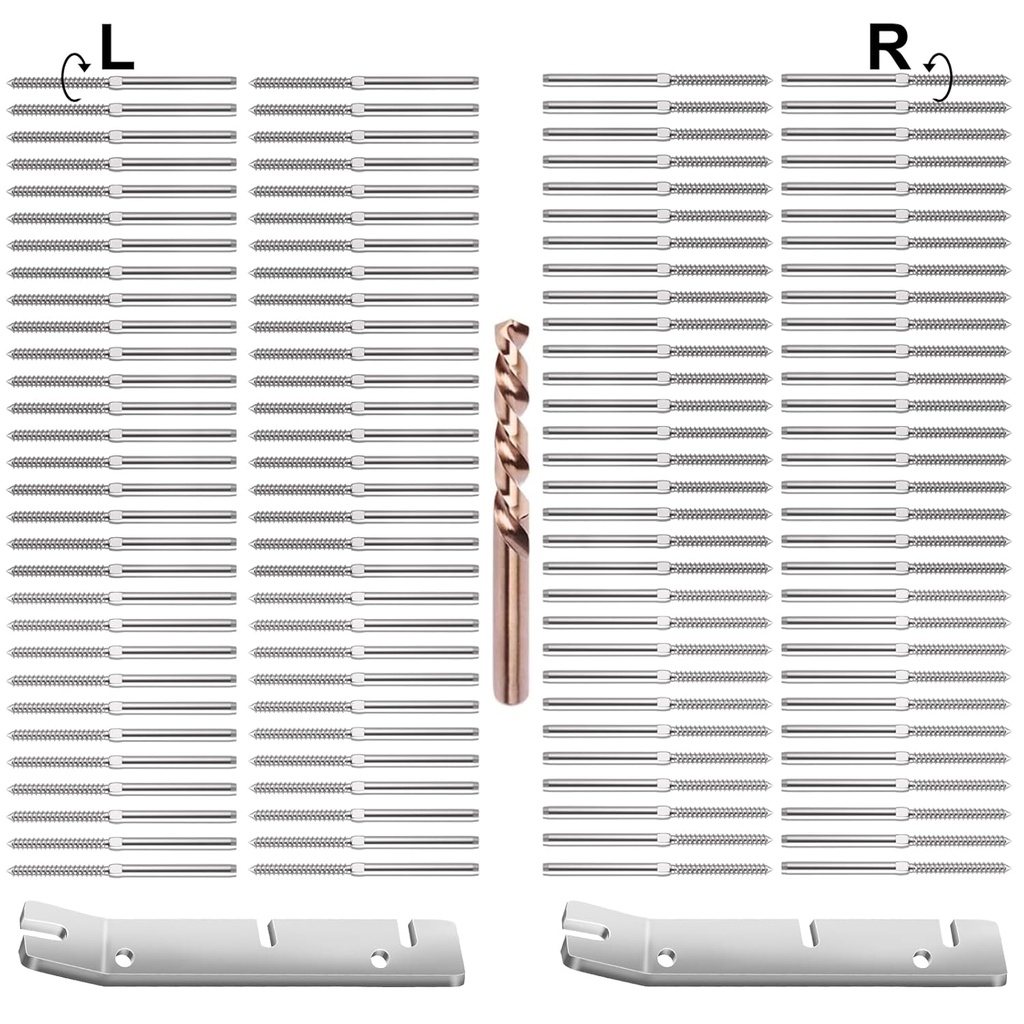 BLIKA 120 Pack 3/16" Swage Lag Screws Left & Right with Upgraded Cable Railing Wrenches, T316 Stainless Steel Deck Cable Railing Hardware, 3/16" Handed Thread Swage Lag Screws for Wood Posts