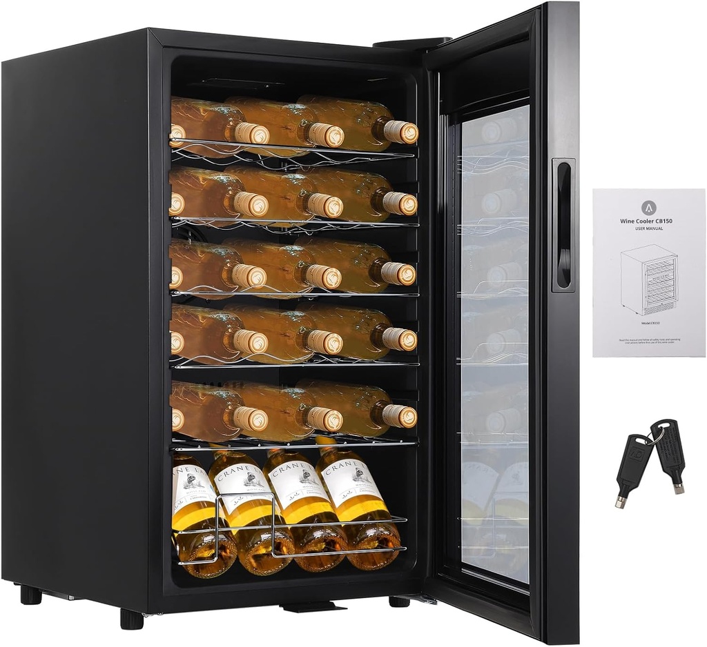 24 Bottle Wine Cooler Refrigerator - Freestanding Compressor Wine Fridge With Digital Temperature Control (40°F-65°F) - Full Glass Door for Red, White, Champagne & Sparkling Wine