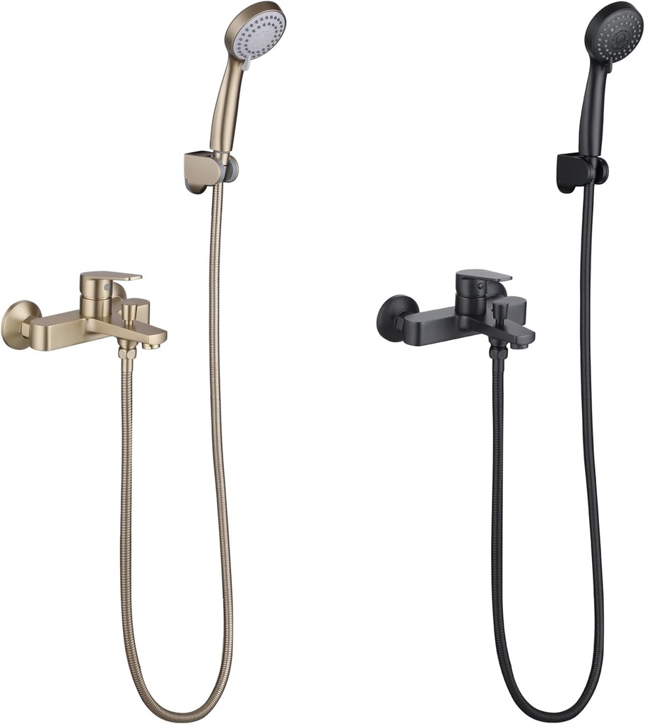 HONYI Bathtub Faucet with Sprayer, Bathroom Tub Spout with Diverter Matte Black and Brushed Gold