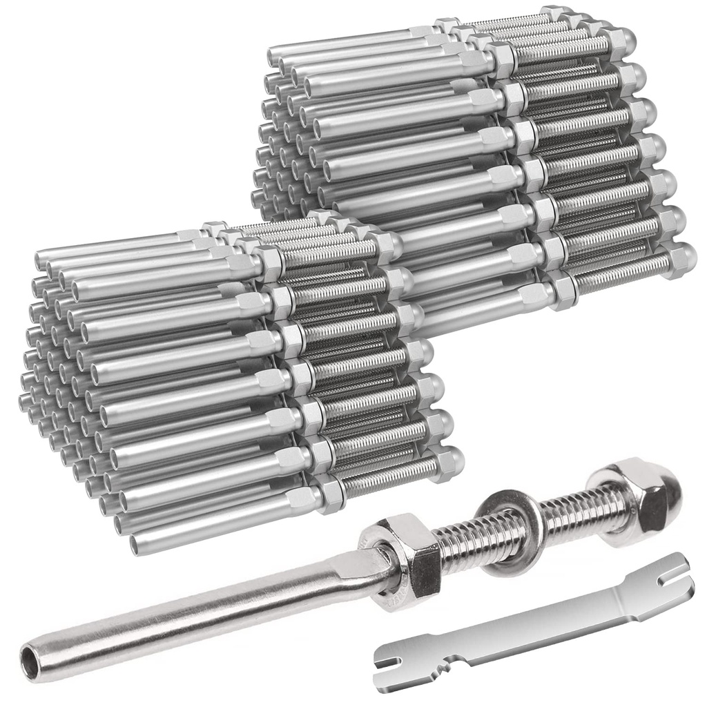 BLIKA 100 Pack 1/8" Cable Railing Swage Threaded Stud Tension End Fitting Terminal for 1/8" Deck Cable Railing Hardware, T316 Stainless Steel, Swage Threaded Terminal for 2"x2" Wood/Metal Posts