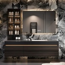 Bathroom Vanity Cabinet with Sink – Modern Floating Vanity Set, Smart LED Mirror, Seamless Design & Durable Lacquer Finish for Efficient Storage (Wood, 48IN)