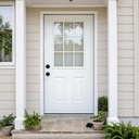 36"x80" Fiberglass Entry Door with Brickmould – 4-9/16" Vinyl Frame, 9 Lite Low-E Glass – Primed Front Door, Right Hand Inswing, White Oak Grain (White, 83.46"×46.95")