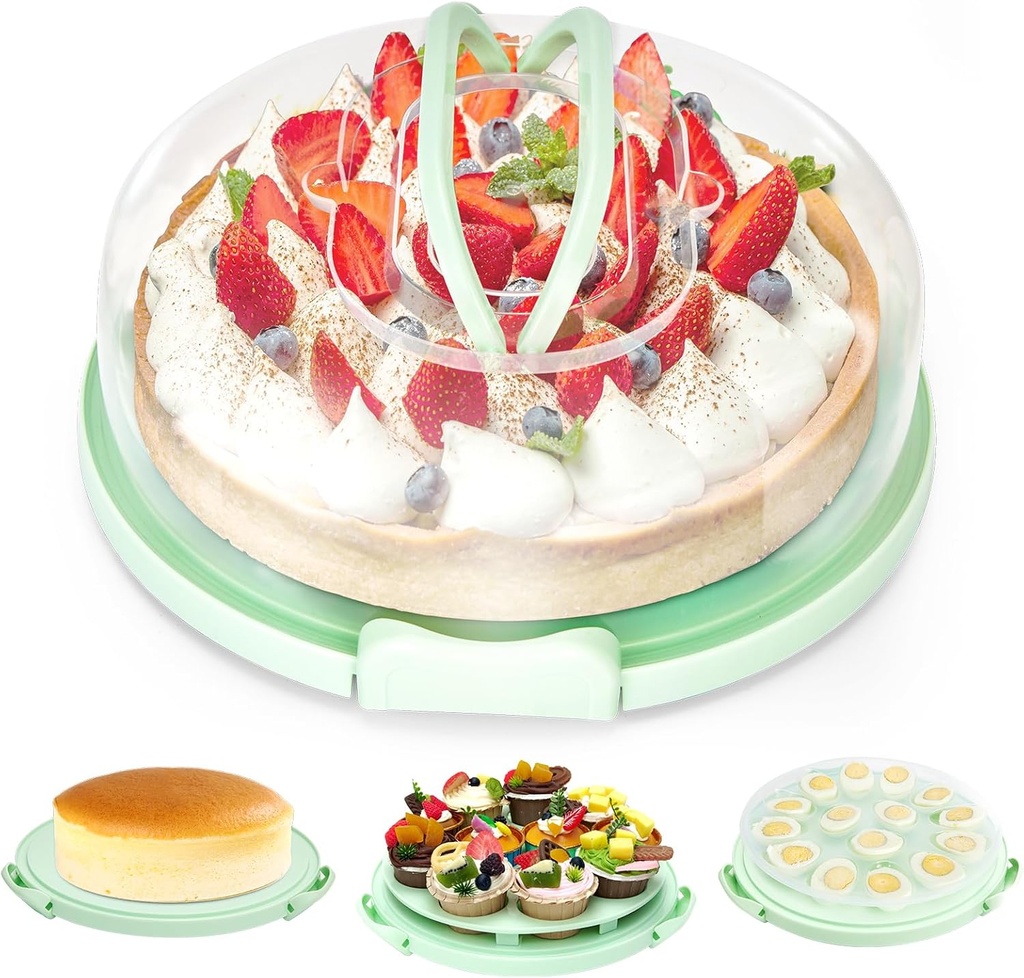Ohuhu Cheesecake Container, Cake Pie Carrier BPA-Free up to 10'' Cake - Cupcake Containers with Lid and 2 Handles 4-in-1 Multipurpose Cake Keeper Holder Platter for Pie Devil Eggs Mothers Day Gifts