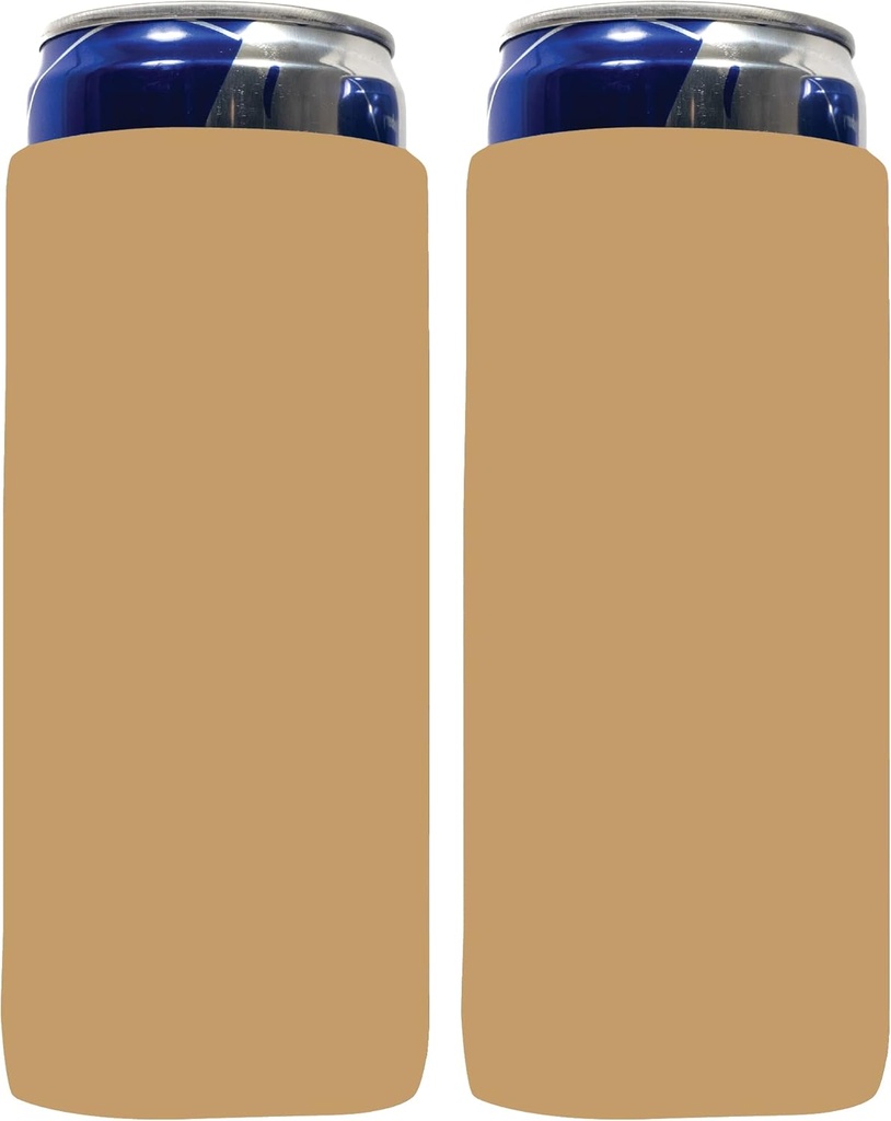 QualityPerfection Slim Can Cooler Sleeves(Set of 2) Beer/Energy Drink Blank Skinny Premium 12 oz Neoprene Coolie, Thermocoolers for 12 oz Insulated Collapsible Beverage Holder (Khaki)