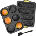 Silicone French Bread Pan and Hamburger Bun Pan Set Baking Set with Spatula 4 Wave French Bread Baking Tray 6 Cup Hamburger Bun Mold Machine Washable Baking Pun for Homemade Bread, Black
