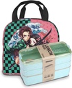 Anime Lunch Box Bag Kit, 3-In-1 Compartment Wheat Straw Bento Box,Reusable Lunch Bag,with Spoon & Fork for Adults,Women,Men,Picnic,Office Work