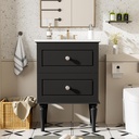 24 Inch Bathroom Vanity with Sink, French Bathroom Storage Vanity with 1 Tip-Out Drawer & 1 Big Drawer, Quick Assembly Small Bathroom Vanity Storage Cabinet with Roman Legs