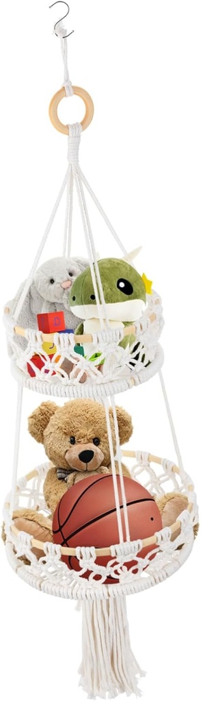 BESTYASH Cotton Rope Hanging Basket Double Woven Storage Holder for Kitchen Fruit Vegetable Organization and Home Decoration Hand Woven Indoor Outdoor Use