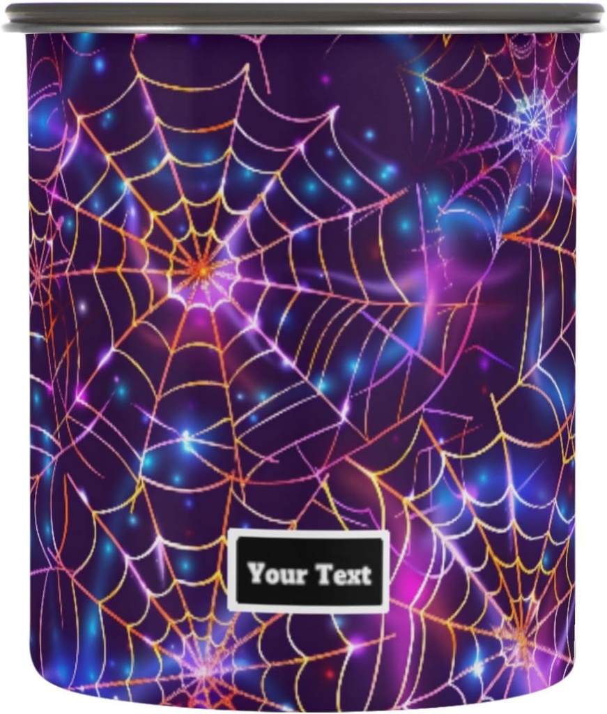 ALAZA Halloween Purple Spider Kitten Cats Airtight Coffee Bean Canister Customed 30oz Food Storage Containers with Lids For Gournd, Tea, Sugar, Flour, Rice, Cereal, Candy Cookie Jar