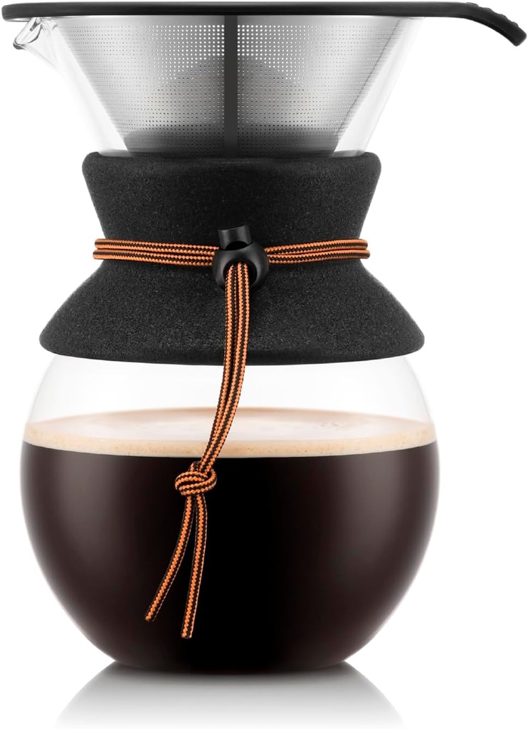 BODUM 11571-926-80 POUR OVER Pour Over Drip Coffee Maker, 33.8 fl oz (1000 ml), 80th Anniversary Limited, Flame Orange, Stainless Steel Filter, Glass Beaker, Coffee, Genuine Product