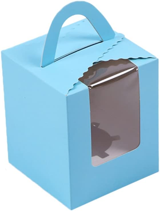 TopHomer Single Cupcakes Containers Gift Boxes with Window Inserts Handle, White/Gold/Blue/Pink/Green Cupcake Containers Holders Boxes for Wedding Candy Boxes Bakery