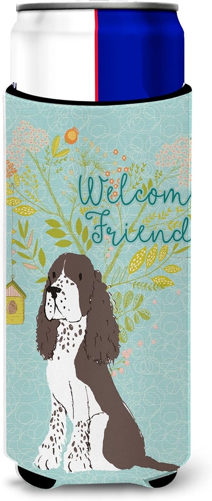 Caroline's Treasures Welcome Friends Brown Springer Spaniel Decorative Can Hugger, Multicolor