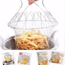 Fry Chips Basket, Stainless Steel Strainer, Kitchen Frying Helper Multi-Functional Easy Draining Cool Handle, Folding Design for French Chips Onion Rings, Steaming Colander