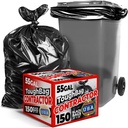 ToughBag 55-60 Gallon Heavy Duty Trash Bags - 150 Count, Large Black Garbage Bags - Made in USA