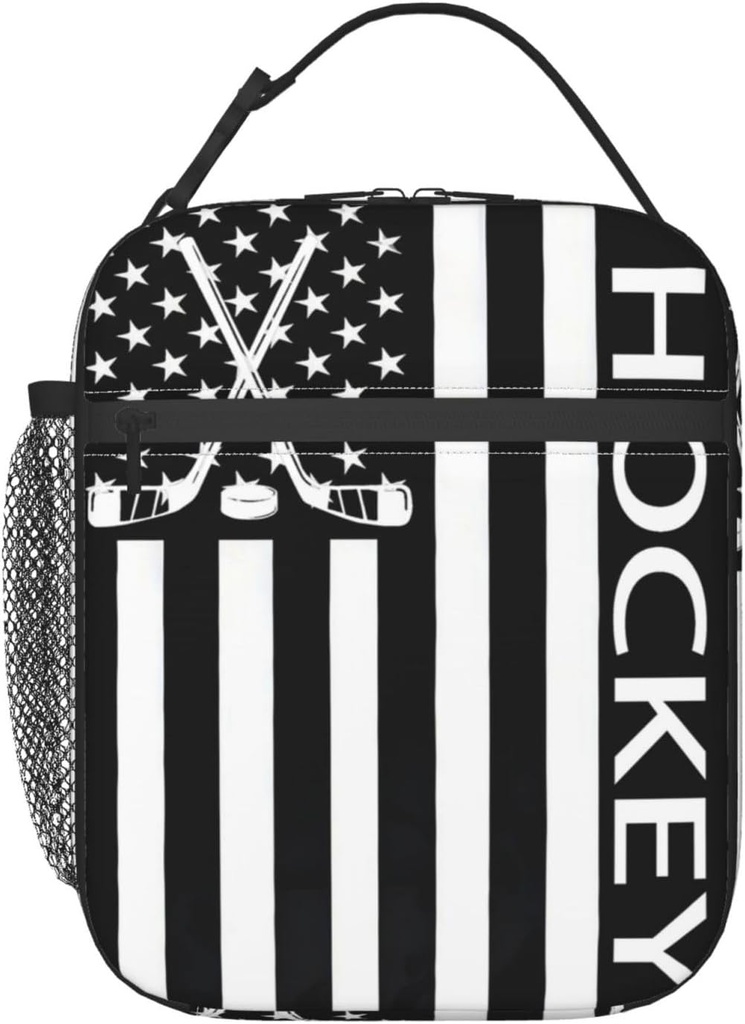 Hockey Flag Lunch Bag for Women Men Adults, Insulated Lunch Box for Work, Sports, Travel, Picnic,Hiking, Fishing, Ice Hockey Theme Lunchbox Gifts