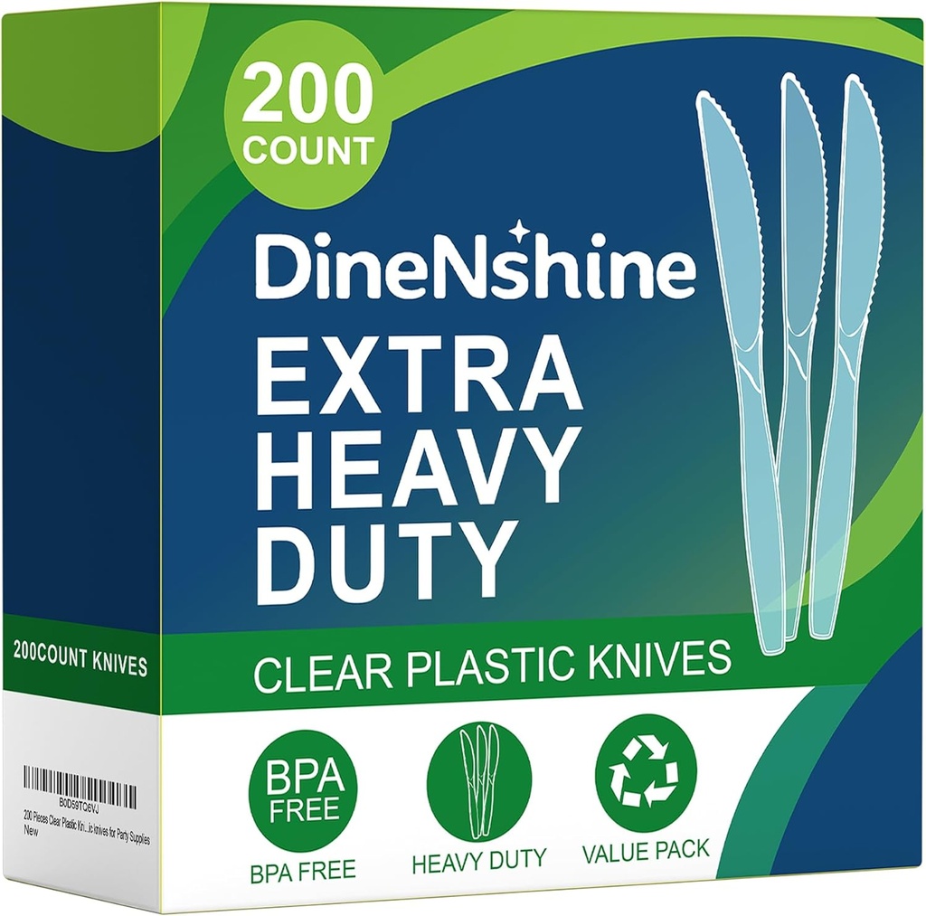 200 Pieces Clear Plastic Knives Heavy Duty Disposable -, BPA-Free, Heat Resistant, Durable and Solid Premium Plastic knives for Party Supplies