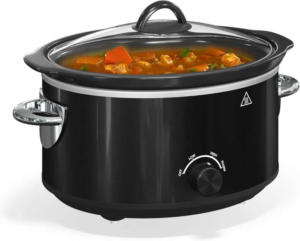 4 QT Slow Cooker, Kiss the Water Buffet Server and Warmer with 3 Heating Modes, Compact Slow Cooker, Dishwasher-Safe Removable Ceramic Pot & Tempered Glass Lid, Stainless Steel, Black