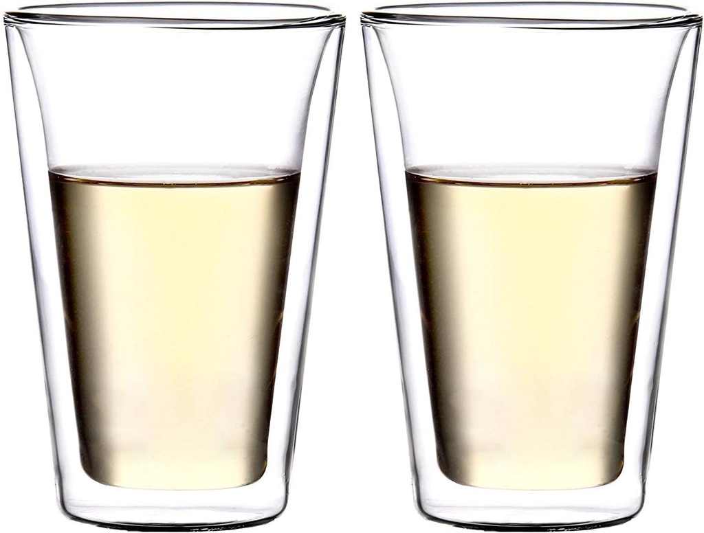 Amlong Crystal Double Wall Glass Tumbler, Highball Glass for Beer/Cocktail/Lemonade/Iced Tea, 14 oz, Set of 2