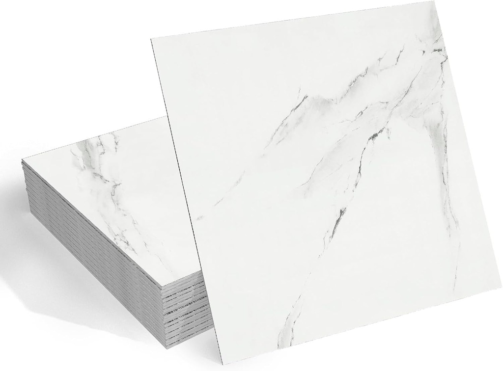 20 Pack Marble Peel and Stick Floor Tile White Waterproof Vinyl Flooring Self Adhesive Ceramic Bathroom Floor Tile Laminate Flooring Sheet for Garage Kitchen Laundry Room Shower Square