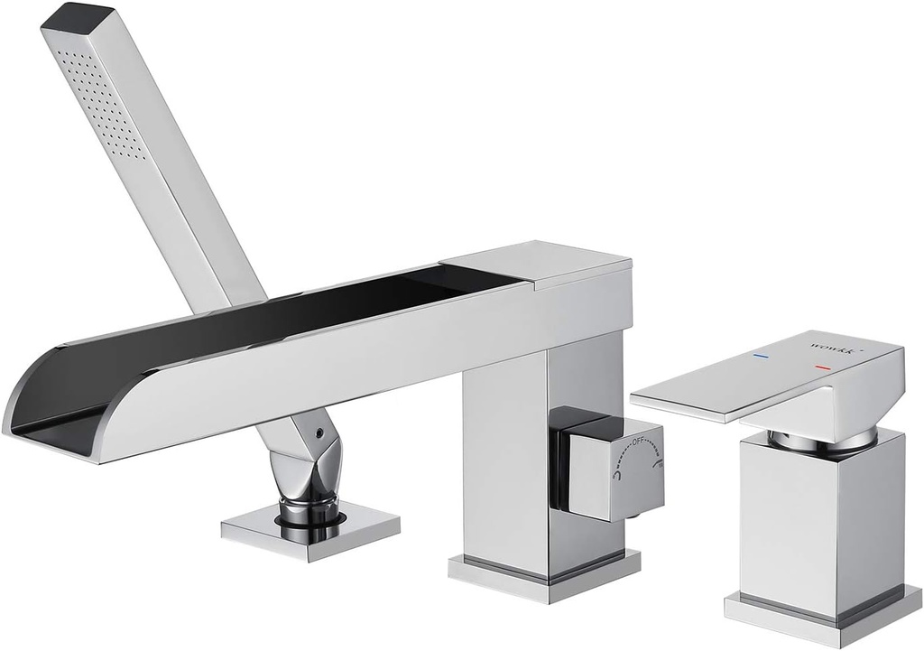 Waterfall Roman Tub Faucets Deck Mount Chrome Bathtub Faucets Brass Tub Filler Bathroom Faucets with Hand Shower