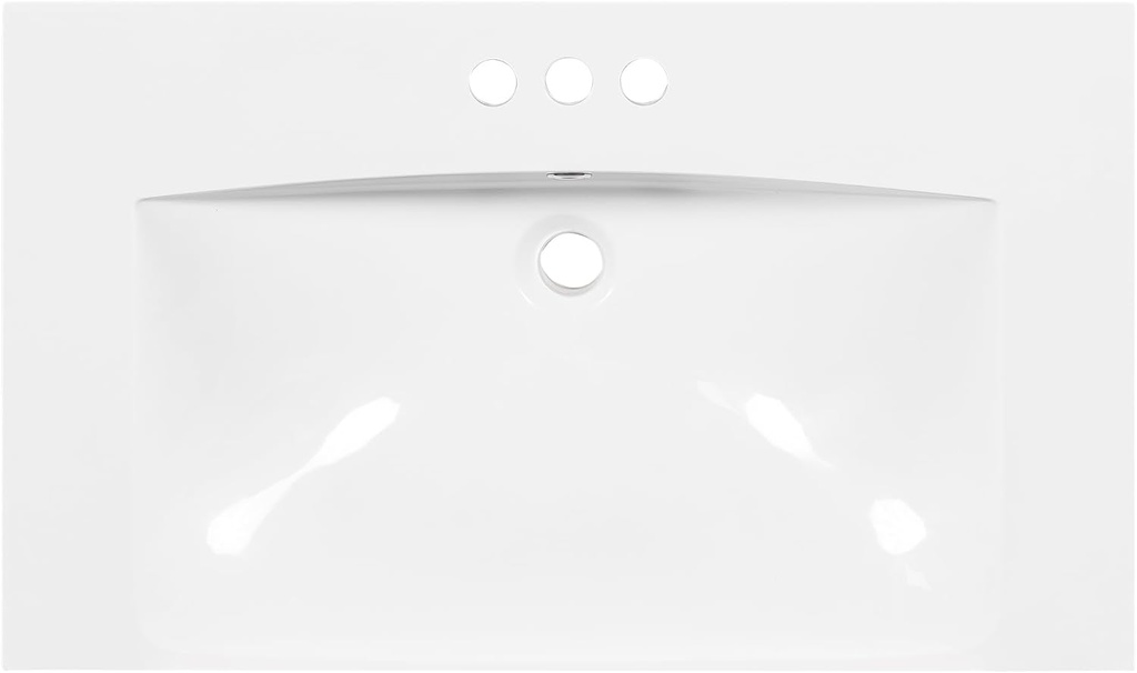 Merax Bathroom Vanity Sink Top, 30” x 18” Rectangular Resin Single Sink Basin Vanity Top with Integrated Sink, 4-Inch Faucet 3 Hole Spread, White (30")