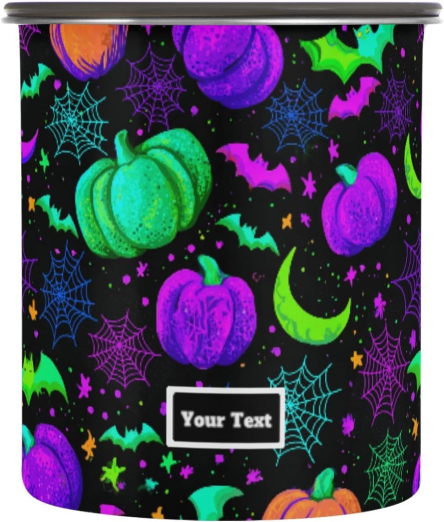 ALAZA Pumpkin Spider Web Halloween Kitten Cats Airtight Coffee Bean Canister Customed 30oz Food Storage Containers with Lids For Gournd, Tea, Sugar, Flour, Rice, Cereal, Candy Cookie Jar