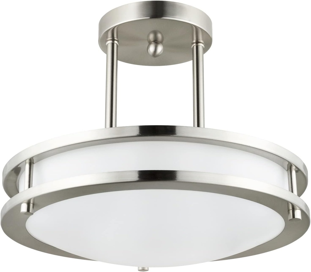 Diodesy- Semi Flush Mount Ceiling Double Ring Light Fixture 12 Inch 15W 3000K/4000K/5000K Color Selectable 1050LM LED Pendant Dual Band Trim with Brushed Nickel for Kitchen Bedroom Hallway ETL Listed