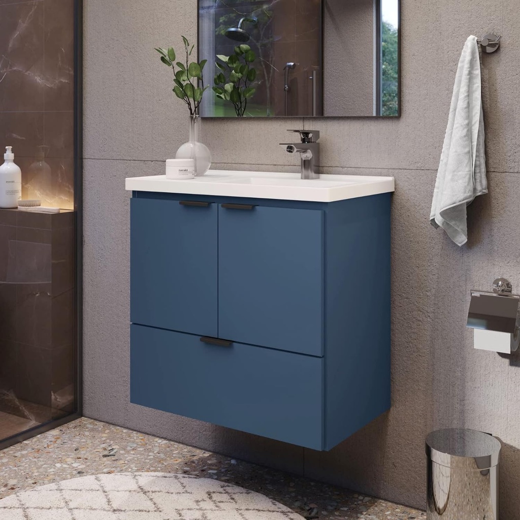 COZIMAX Vanity Soul 24" Floating Bathroom Vanity and Cultured Marble Sink with Soft Close Door (Blue)