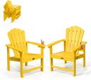 VINGLI Plastic Folding Adirondack Chair with Cup Holder, 100% Recyclable HDPE Material, 380lb Weight Capacity for Outdoor Pool Patio Lounge Chair Lawn Furniture Fire Pit, 2 Pack, Lemon Yellow