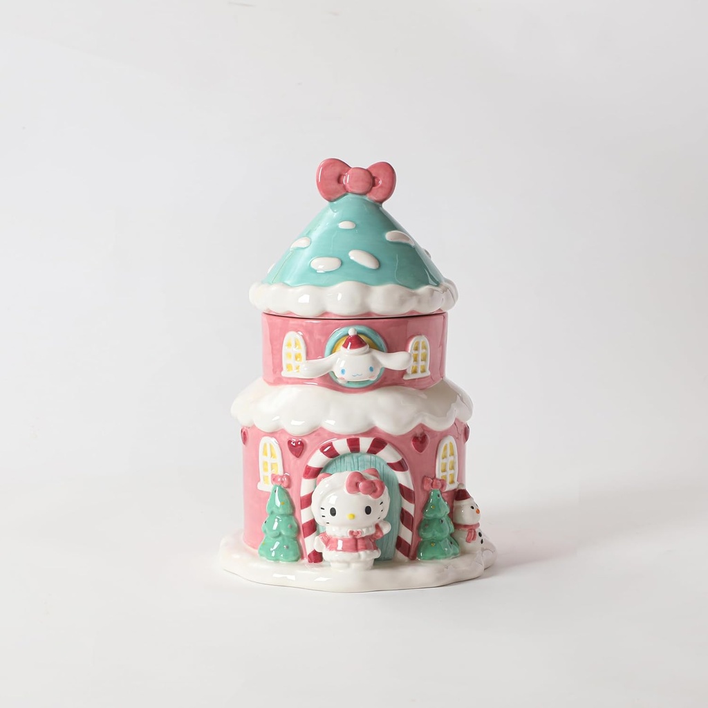 Hello Kitty and Cinnamoroll Holiday Snowy House Cookie Jar, 7.5" L x 7.25" W x 10" H Created by Blue Sky Clayworks