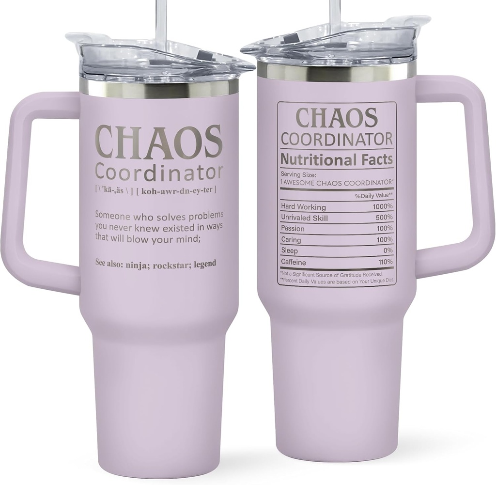 Thank You Gifts for Women, Boss Lady, Coworkers, Manager, Office, Teacher, Nurse, Mom, Her - Chaos Coordinator Gifts - Valentines, Birthday Drinking Cup - 40 Oz Stainless Steel Tumbler