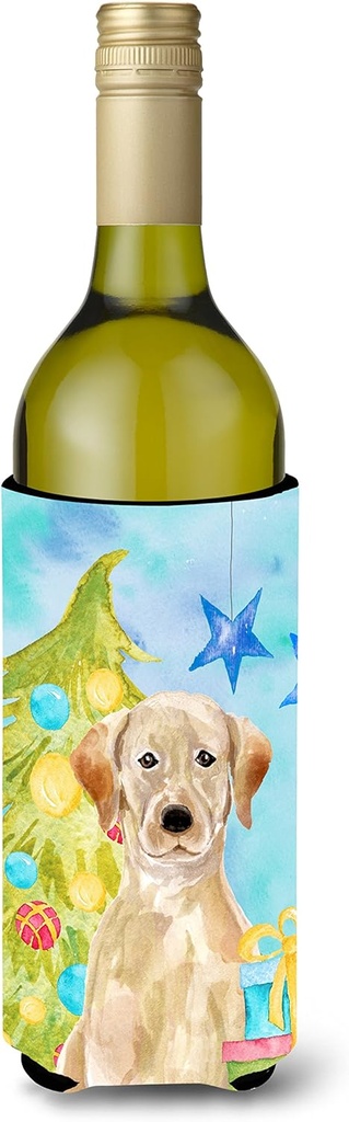 Caroline's Treasures BB9401LITERK Yellow Labrador Christmas Wine Bottle Hugger Bottle Cooler Sleeve Hugger Machine Washable Collapsible Insulator Beverage Insulated Holder