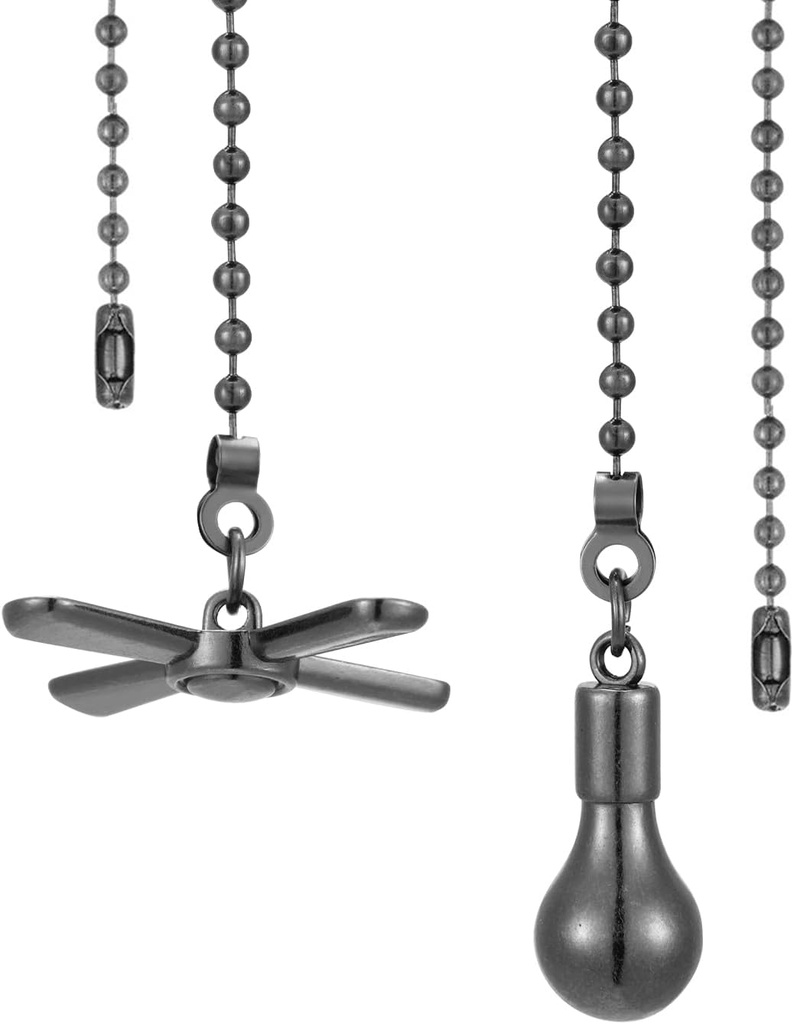 YEONHWA 2 Pcs Bronze Ceiling Fan Pull Chain Set, 12 Inches Fan Light Bulb Shaped Pull Chains Extenders for Ceiling Fans Lamps, Decorative Fan Pulls Extension for Livingroom Bedroom Home