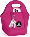 Sports Rabbit Insulated Neoprene Lunch Bag for Women – Foldable Lunch Tote with Front Pocket for Phone & Keys – Reusable, Lightweight, Waterproof, Easy Clean – Ideal for Work, Travel, Picnic(Rose Red)
