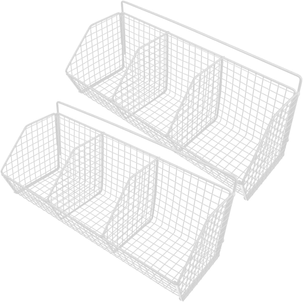 2pcs Hanging Kitchen Storage Baskets Wall Mounted Organizer for Vegetables Fruits and Condiments Stylish White Wire Baskets for Efficient Kitchen Space Management