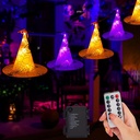 Battery Operated Halloween Lights Witch Hat Decoration,8 Pack Orange and Purple Hanging Lighted Hats with 56 LED Warm White Lights with Remote, Floating Witch Hat Light for Indoor Outdoor Decoration
