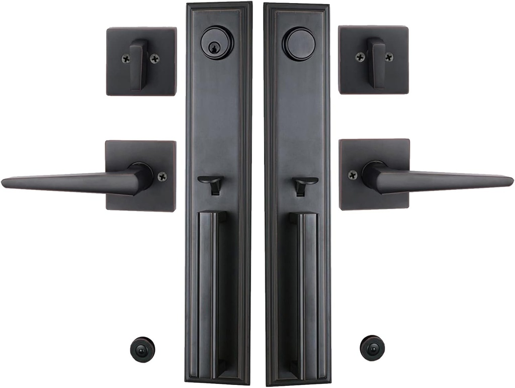 Front Double Out Door Handleset for Exterior Front Door Aged Bronze Finish (Keyed Entry Handle and Dummy Handleset Set),ZSCY-MDHST201110B-SET,Keyed&Dummy Set