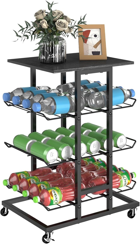 Water Bottle Organizer, Bottled Water Holder, Free Standing Water Bottle Holder Stand with Storage, Beverage Soda Rack, for Kitchen Pantry Office, Can Dispenser Drink Shelf for Floor