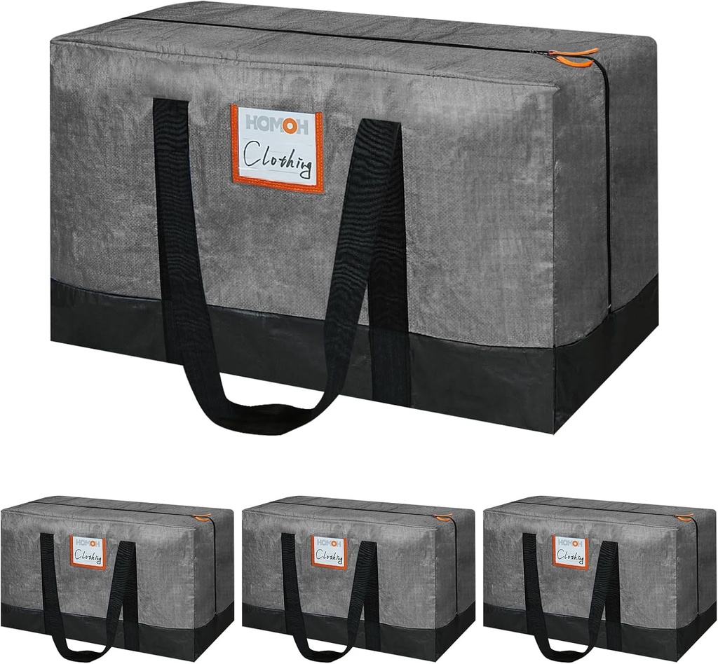 4 Pack Moving Bags Heavy Duty, 115lb Capacity Storage Bags for Clothes, Large Packing Tote with Strong Handles, Internal Compression Straps, Alternative to Moving Boxes -103L,Grey and Black