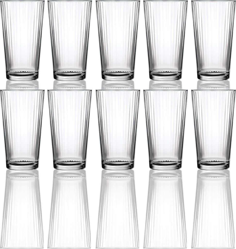 Circleware Hill Street Huge Set of 10 Highball Tumbler Drinking Glasses, 15.75 oz, Heavy Base Ice Tea Beverage Cups Glassware for Water, Beer, Juice, Bar, Farmhouse Decor Gifts, 10pc