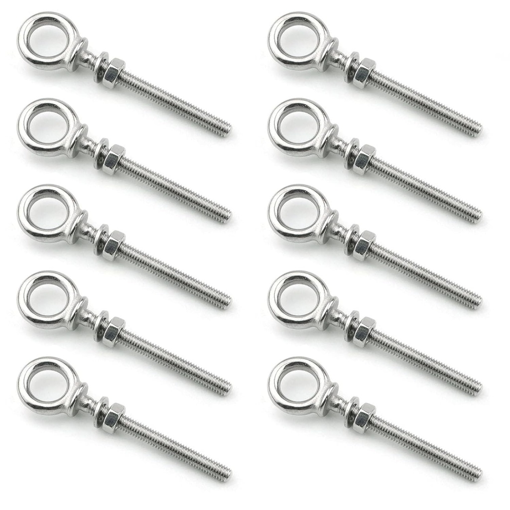 316 Stainless Steel Eye Bolt, Heavy Duty Shoulder Eyebolts Screws with Washer and Nuts (M6, 10PCS)